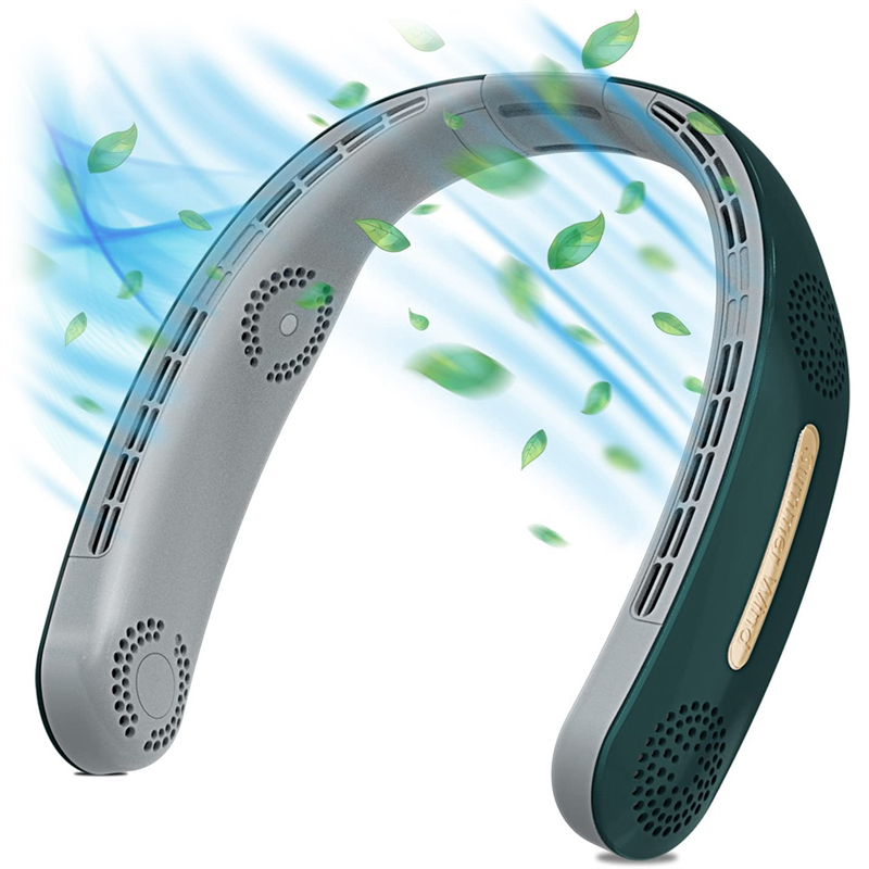 JAERBEE Neck Fan, 4000MAh Portable Neck Fan 360° Bladeless Cooling Personal Neck Fan Rechargeable Hand-Free Neck Fan Green