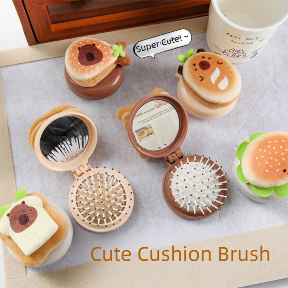 Mini 2 in 1 Folding Mirror Comb Lightweight Small Size Air Cushion Massage Comb Dual Fold Design Folding Makeup Mirror Outdoor Use