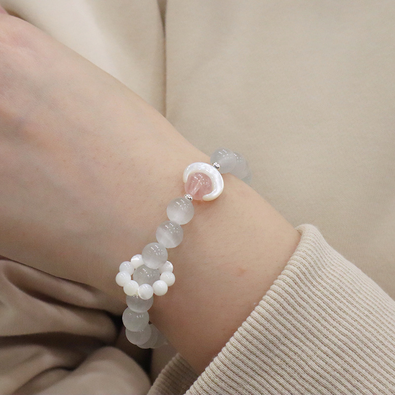 【New arrivals】The Moon Ran to You Pink Crystal Aqua Blue Amethyst Beads Dream Bracelet Women's Elastic Bracelet