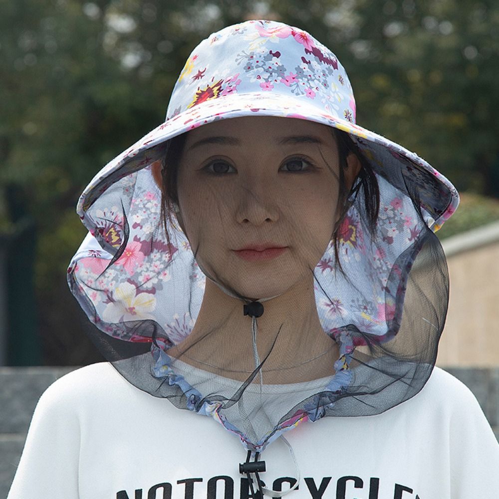 Portable Printing Bee Mosquito Hat Sun Protection UV Protection Sunshade Shawl Cap Face Breathable Wide Brim Sun Hat Ladies/Girls