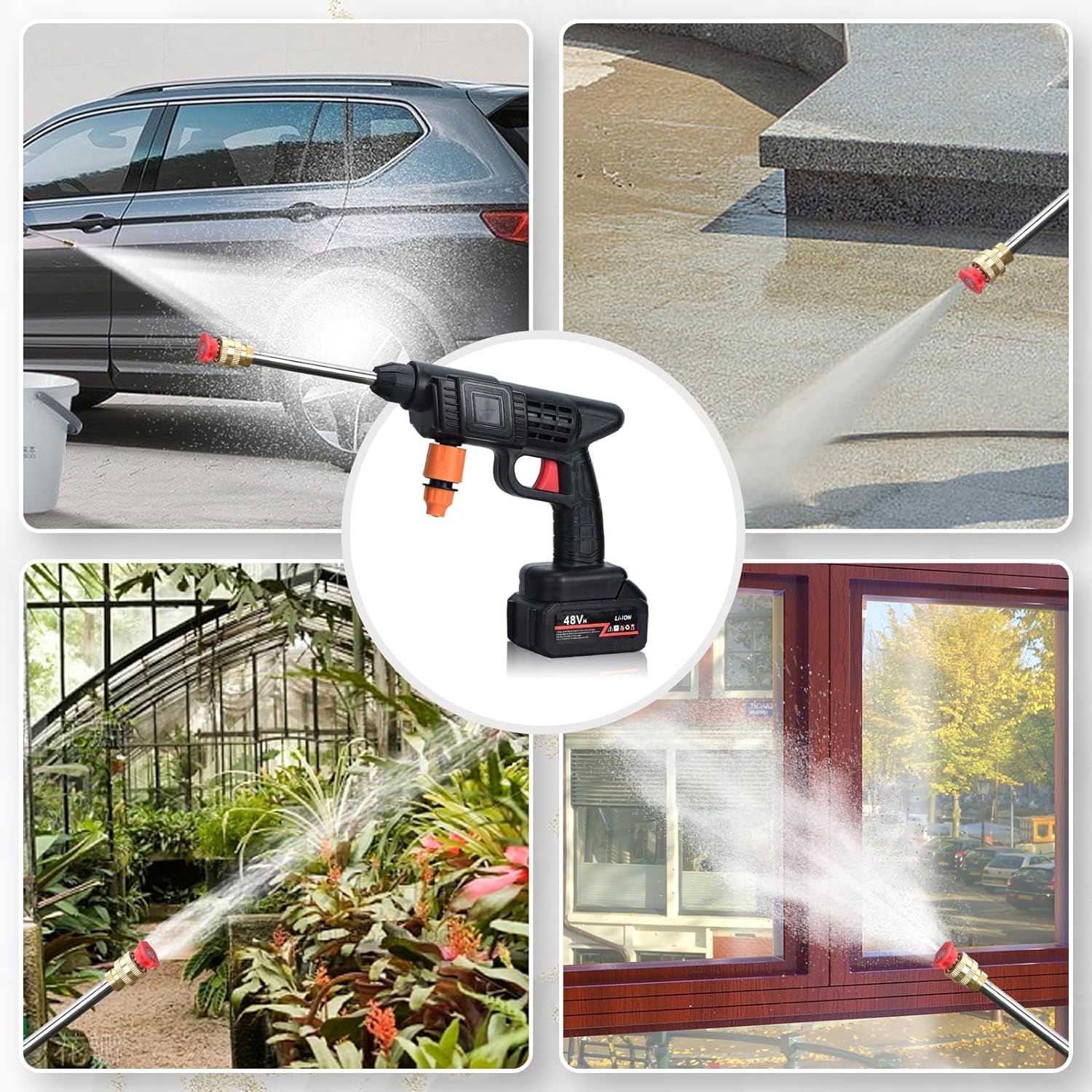 48V High Pressure Washer, Car Washing Machine, Cordless Portable Electric Water High Pressure Washer Gun, Used for Floor Cleaning of Car Washes and Garden Watering