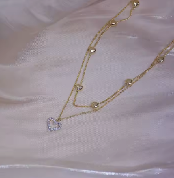 1 Piece Double Layered Bling Heart Diamond Clavicle Necklace For Women - Best Gift Ever