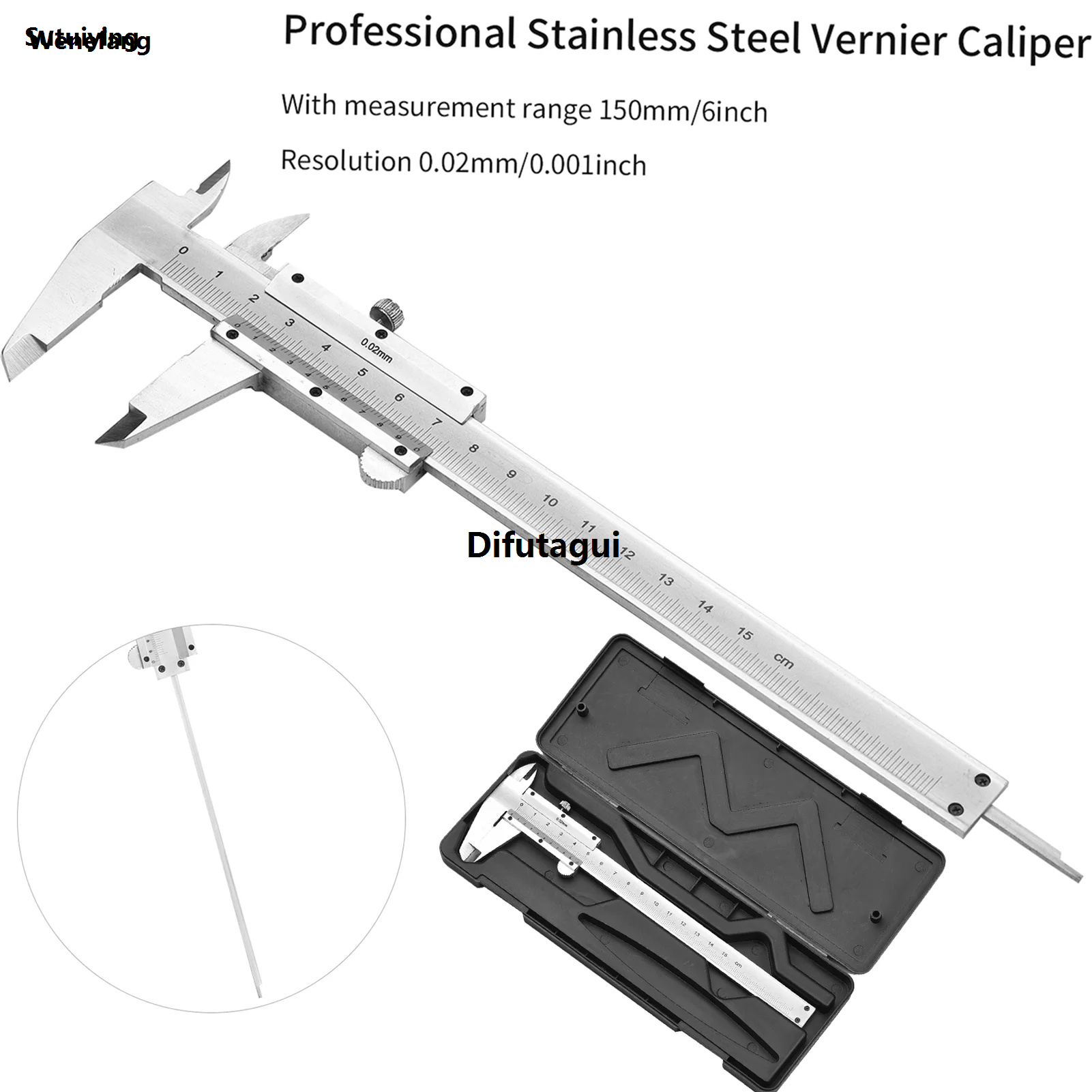 Difutagui Wenefang Sutuiying Professional Stainless Steel Vernier Caliper Gauge Sliding 0-150mm Affordable New style Hot Selling Gauge Measurement Tool Inside Outside Depth Step Micrometer