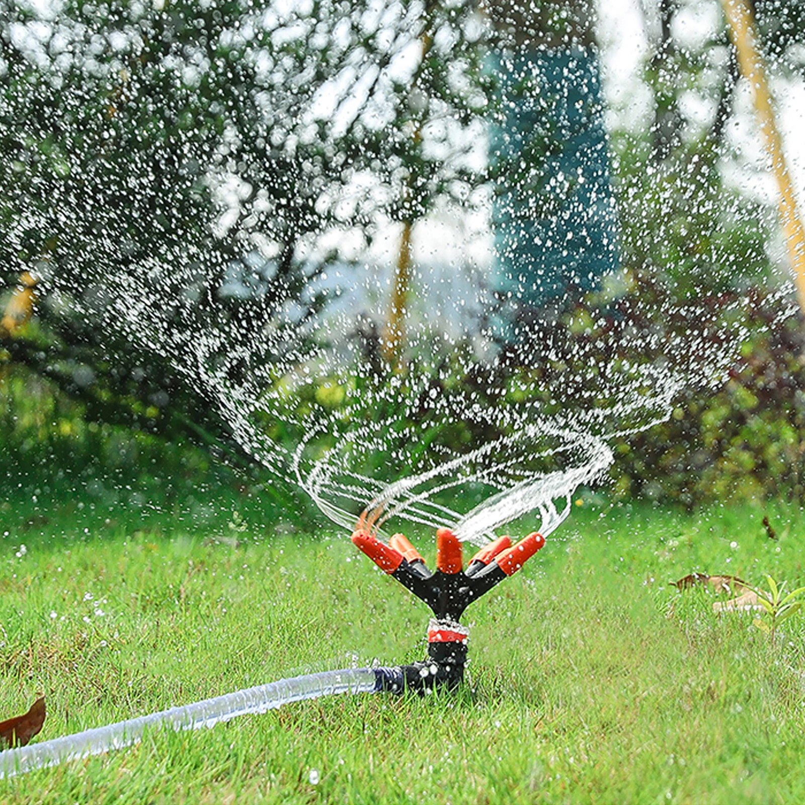 Garden Sprinkler With Ground Plug Pipe Connector 360-Degree Automatic Rotating Spray Watering Flowers Grass Vegetables Plants