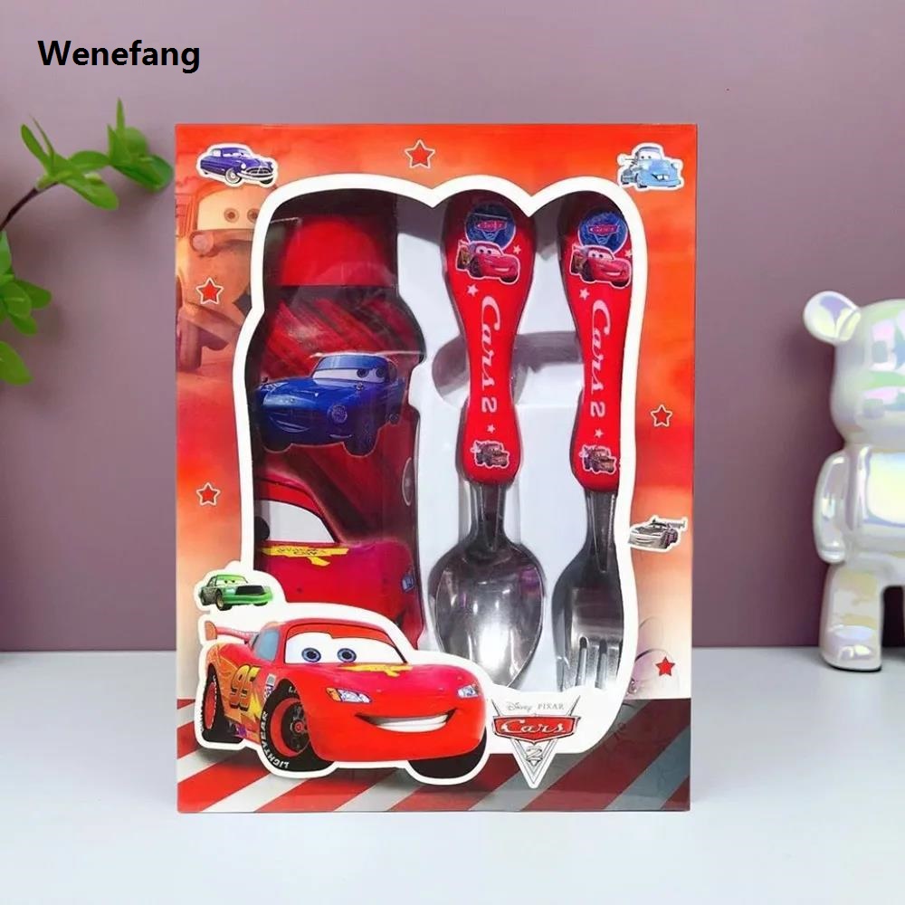 Wenefang Cars Lightning McQueen Tableware Set Spiderman Anime Fork Spoon Water Hot Selling Bottle 3-piece Suit Cutlery Set Children's Christmas Gifts