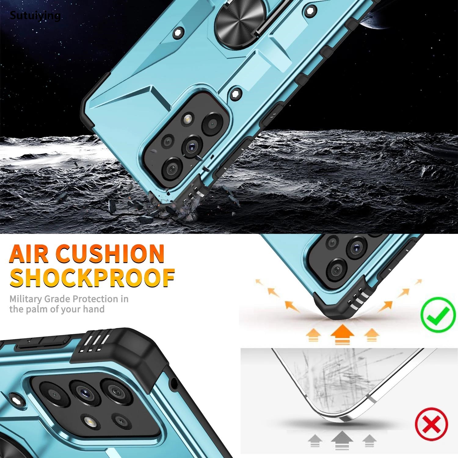 Sutuiying Armor Shockproof Case For Samsung Galaxy A53 A33 A73 A12 A52 A32 Luxury 5G A03S A04 A14 A34 54 15 Magnetic Metal Ring Holder Back Cover