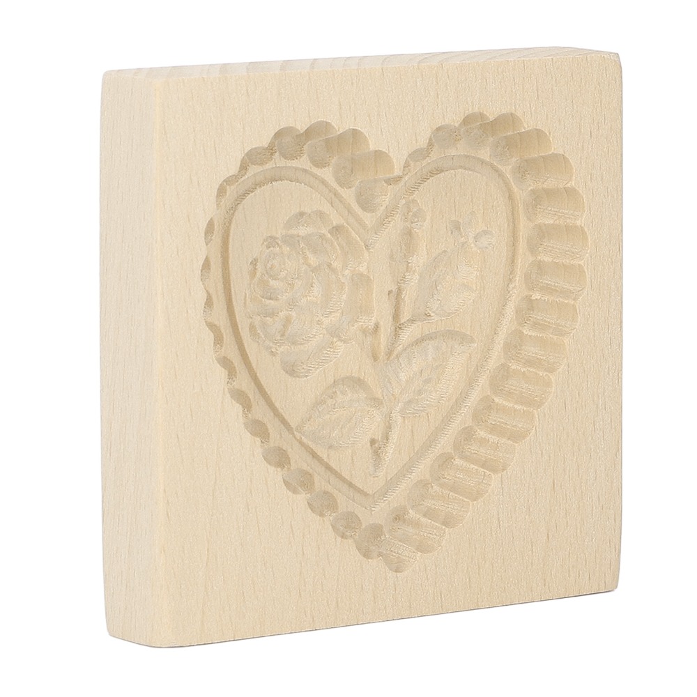 Easy to Clean Natural Beech Wood Wooden Cookie Mold Heart Rose Bunny Flower Smooth Surface Cookie Cutter Easy Release Rounded Edges Pastry Mold Home Baking