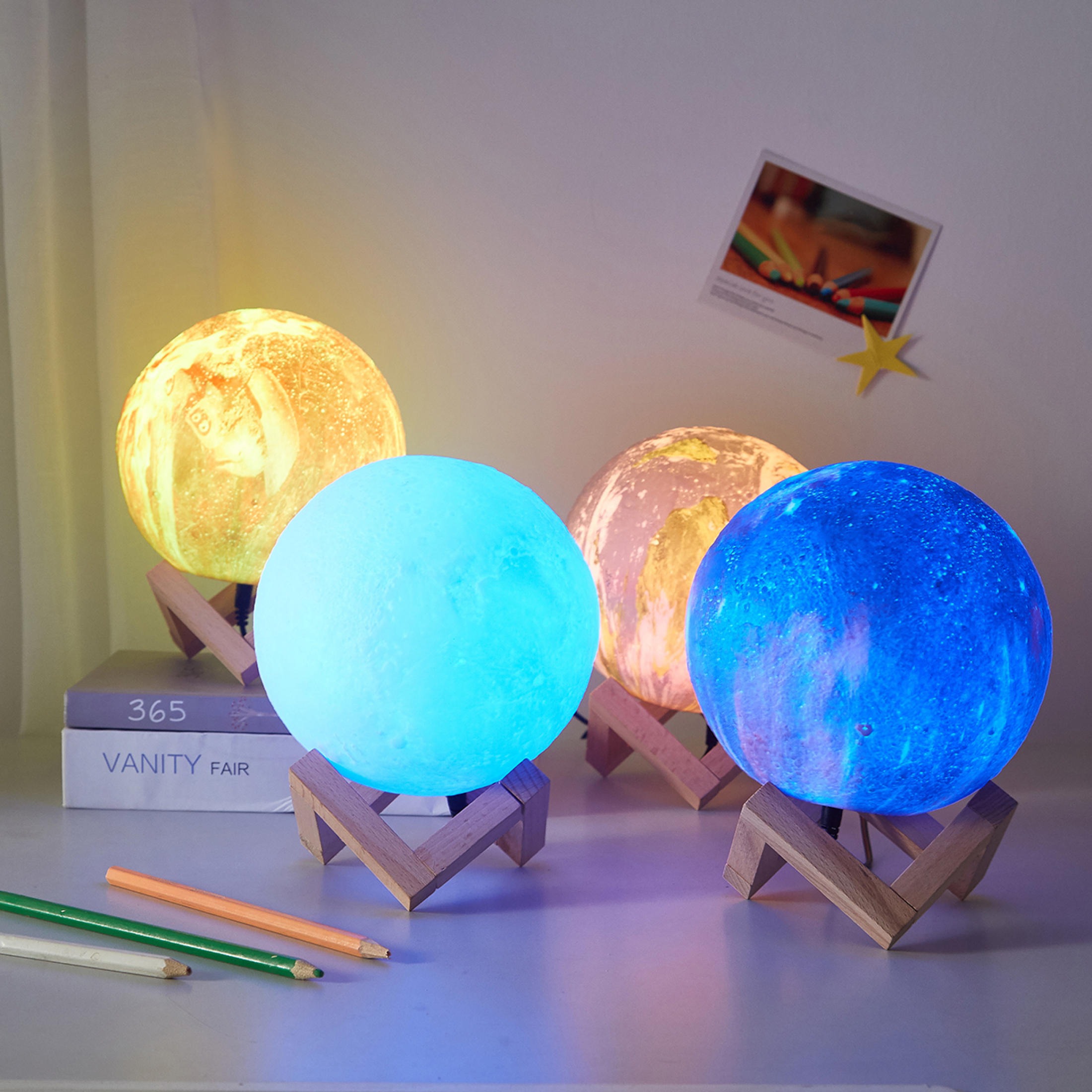 13cm Moon Night Lamp Usb With Wooden Base Home Decor