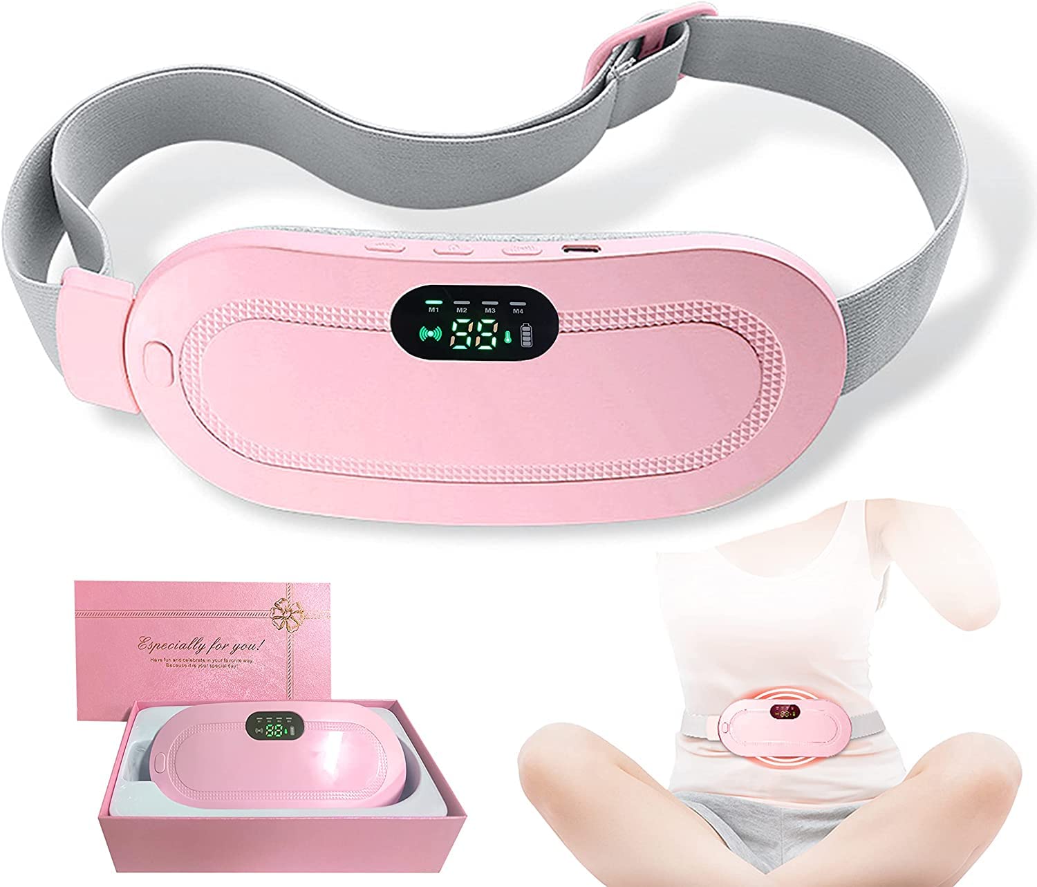 Period Pain Relief, Rechargeable, Fast Heating Massage and Vibration Modes l Back Belly Period Cramps Pain Relief