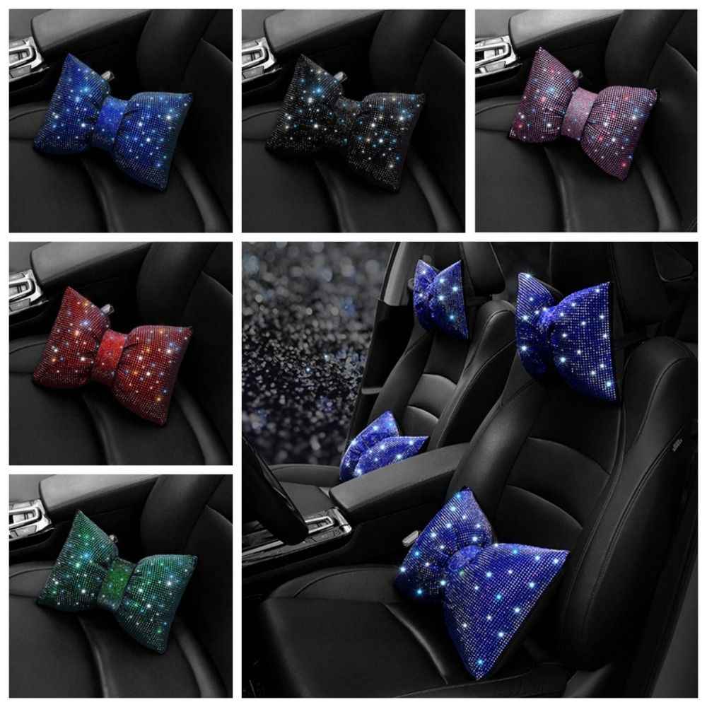 Car Seat Back Pillow Bow Car Headrest Bling Neck Rest Bowknot Car Neck Pillow Ergonomic Multifunctional Car Neck Support Car Interior Ornaments
