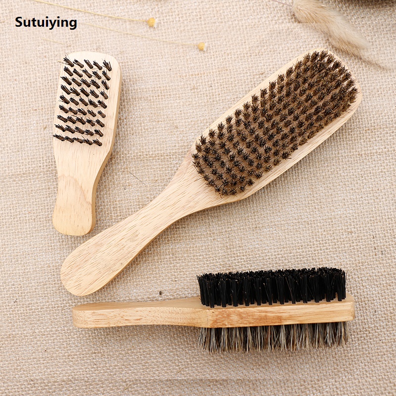 Sutuiying 1PC Men Boar Bristle Hair Brush S/M/L Natural Wooden Wave Brush 2025 New for Male Beard Hairbrush Dual-purpose Double-sided Beard Brush