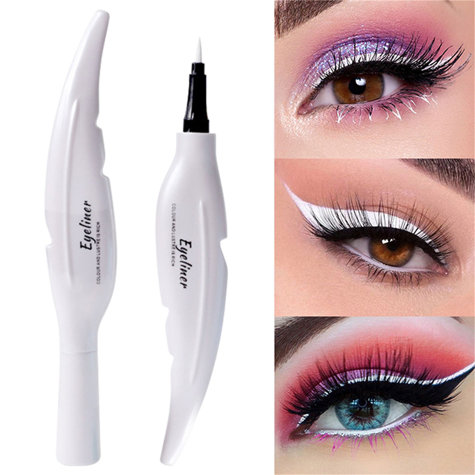 Linman totoro New style Feather White Eyeliner Pen Stage Makeup Is Not E【2025 Version】asy To Take Off Makeup Thin Head Eyeliner Liquid 2.5g Beard Pencil