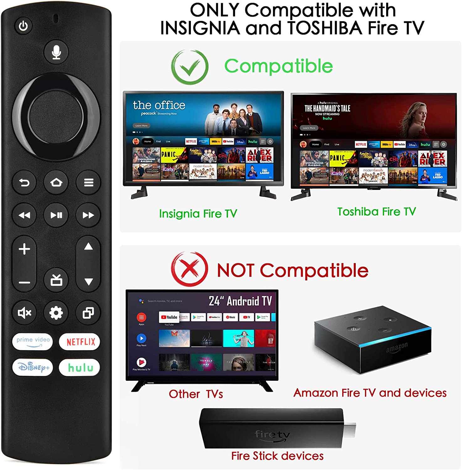 NEW Replacement Voice Remote Control for Insignia Smart TV and Toshiba Smart TVs with Netflix Prime Hulu Shortcut Keys NS-RCFNA-21