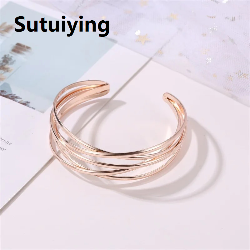 Sutuiying JCYMONG New Fashion Gold Silver Color Geometric Adjustable Open Cuff Bangles Bracelets for Women 2020 Hollow Indian Jewelry