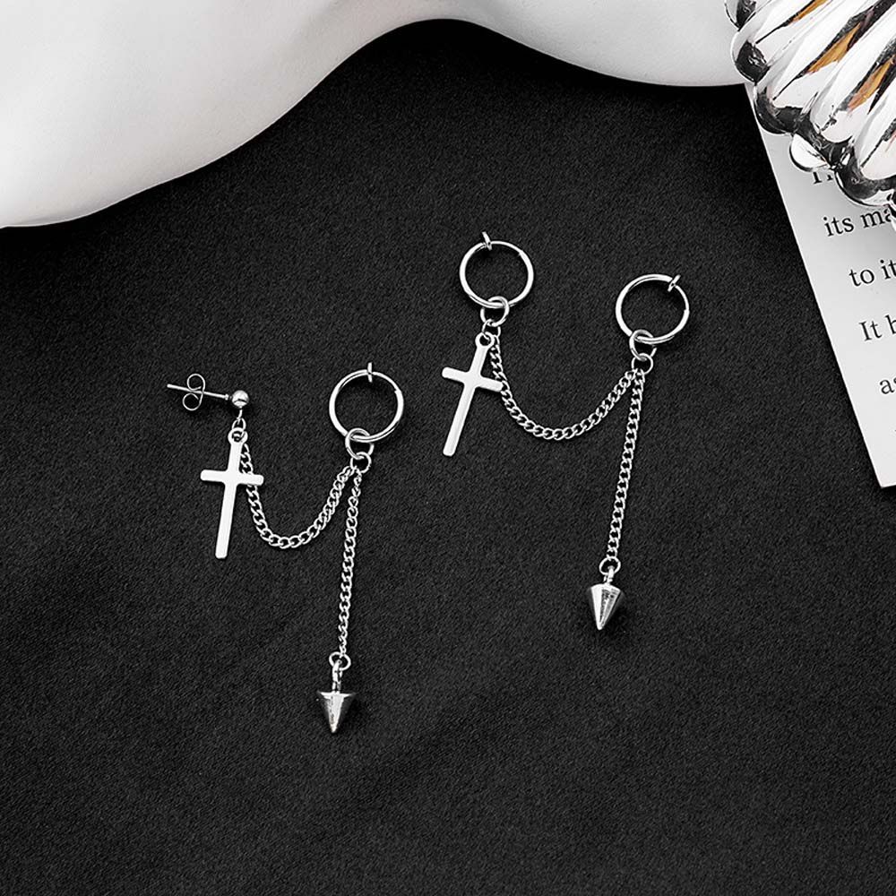 Gothic Punk Elegant Chain Tassel Pointed Cone Stainless Steel Gift Unisex Women Dangle Earring Fashion Jewelry Stud Earring Clip Earring