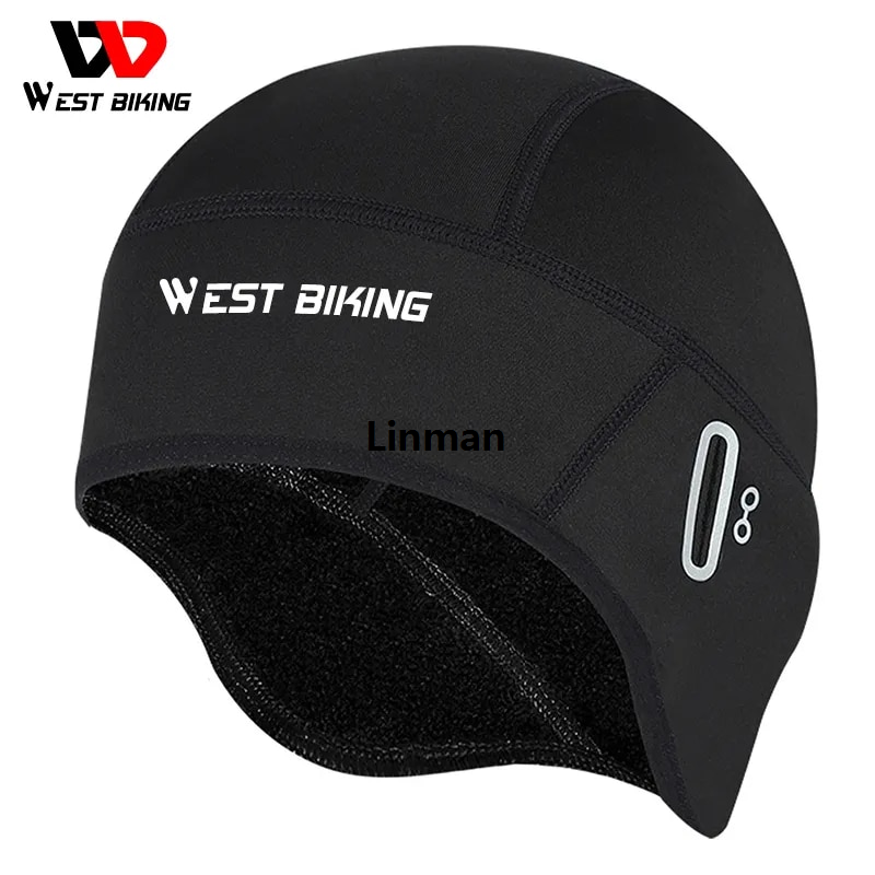 Linman WEST BIKING Winter Fleece Cycling Cap Windproof Thermal Skull CPortable ap Helmet Liner Running Skiing Motocycle Riding Men MTB Bike Hat