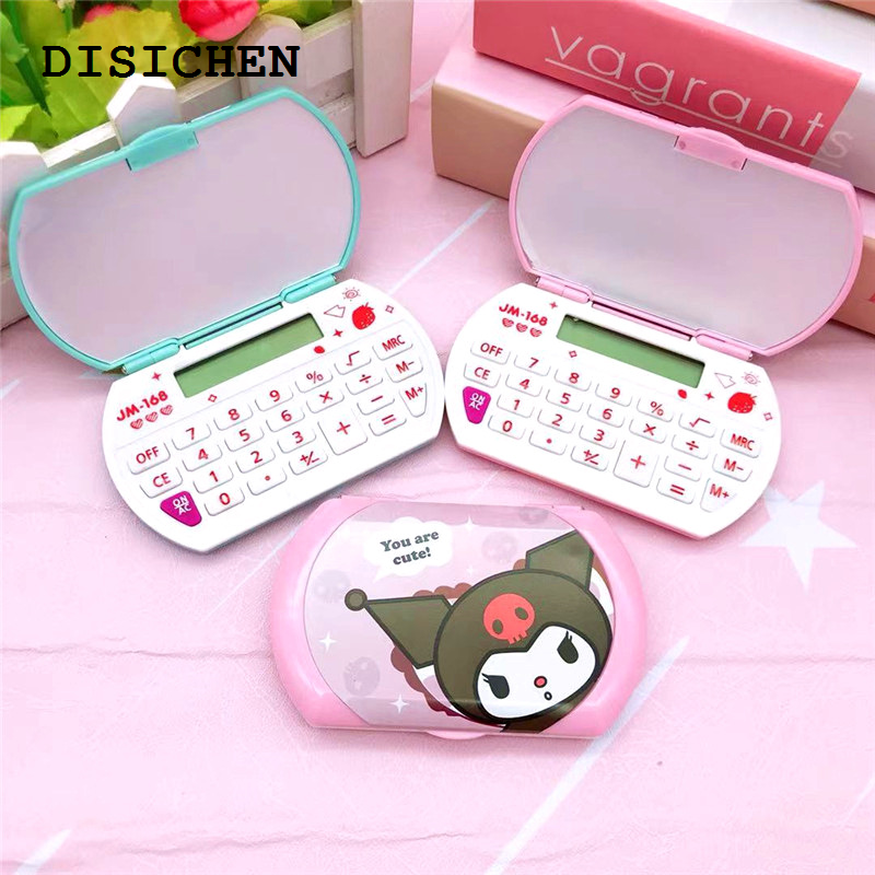 DISICHEN Original Sanrio Portable Calculator Cinnamoroll Kurumi Big 8 Digit Pocket Calculator with Mirrofor Elementary School Students Supplies