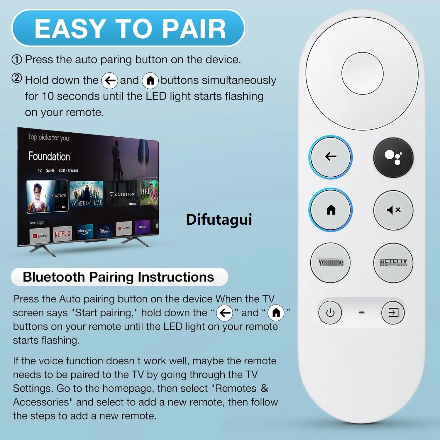 Replacement Remote Control for Google Chromecast 4K Snow TV G9N9N GA01920 GA01409 Smart TVs Streaming Stick Voice Remote Control