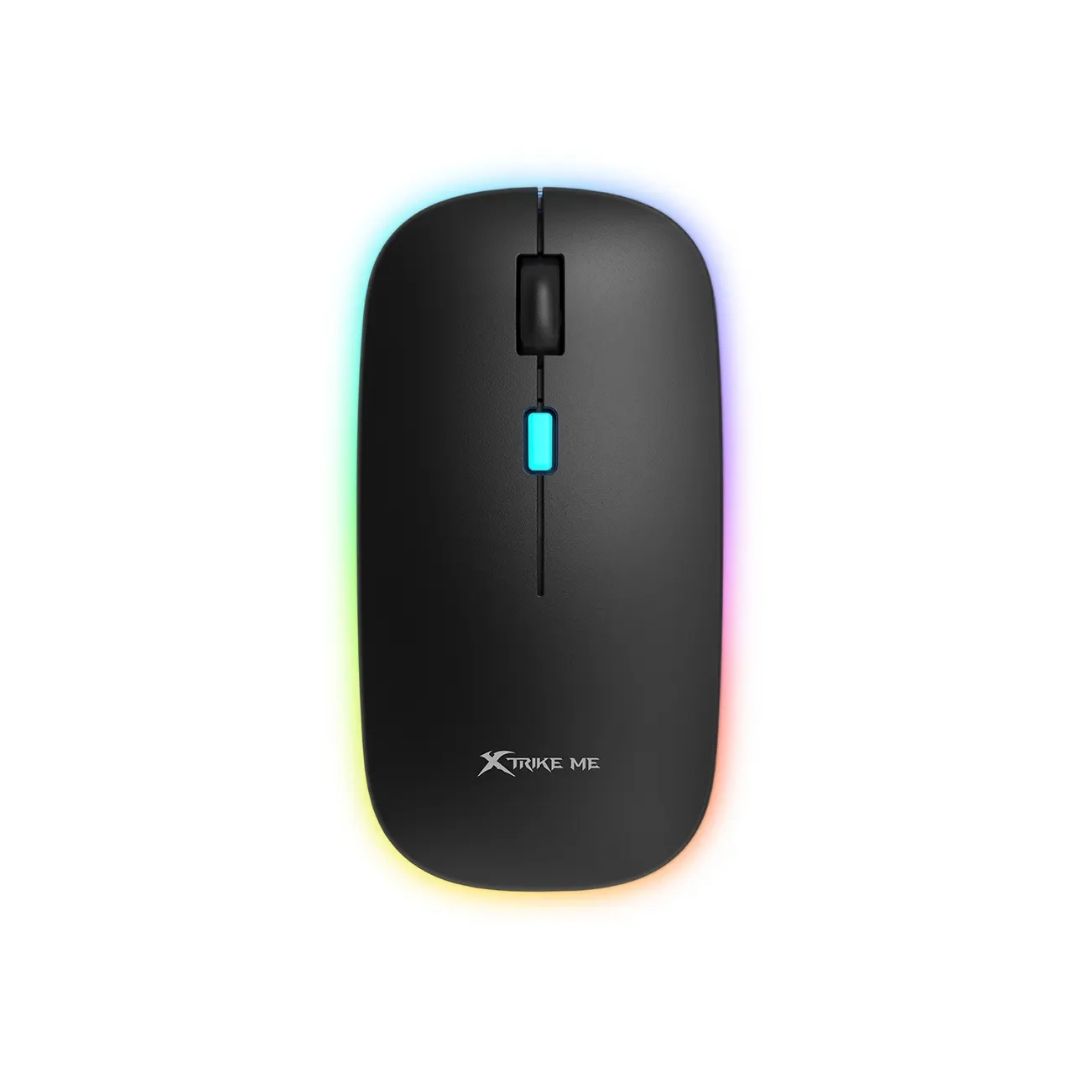 Xtrike Me GW-113 Wireless Bluetooth Mouse - with RGB Lighting - Built-in Rechargeable Battery - 3-Level DPI - Silent Buttons for (PC, Laptop, and Tablet) - Black