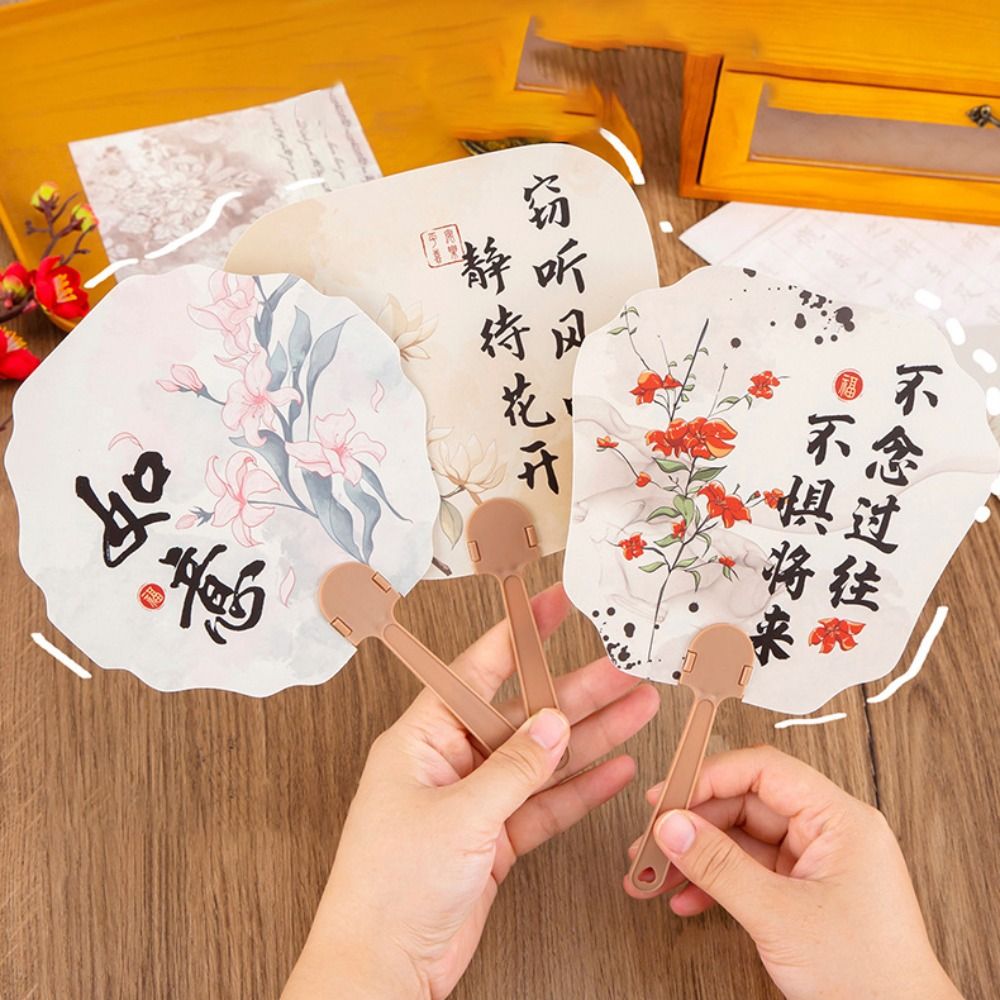 Cute Plastic Handheld Fan Chinese Style Floral Mini Fans Mini Cooling Fan