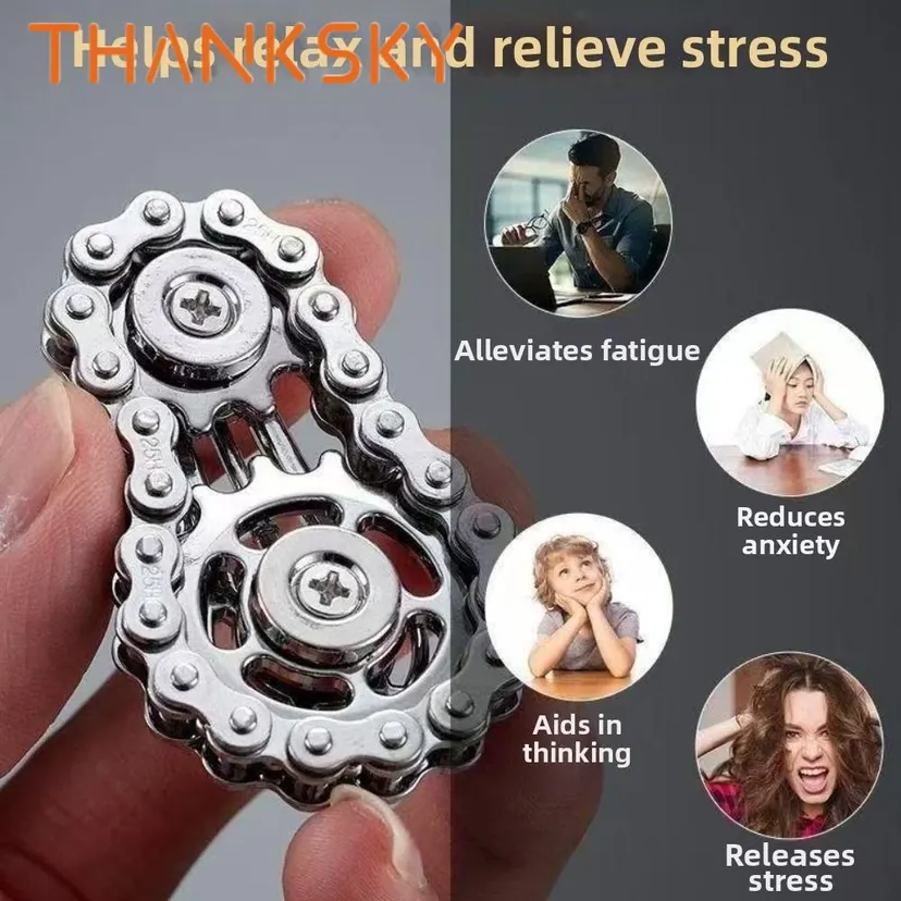 Gift Creative Flywheel Fidget Spinner Metal Spinning Top Bike Chains Spinner Novelty Sensory Play Hand Spinner Chain Gear Office Desk Toy