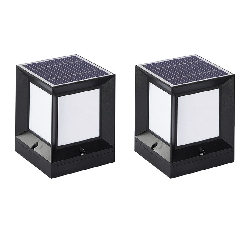OUMERY 2X LED Solar Column Headlight Solar Powered Pillar Lamp Waterproof Wall Light for Courtyard Landscape Garden 10CM