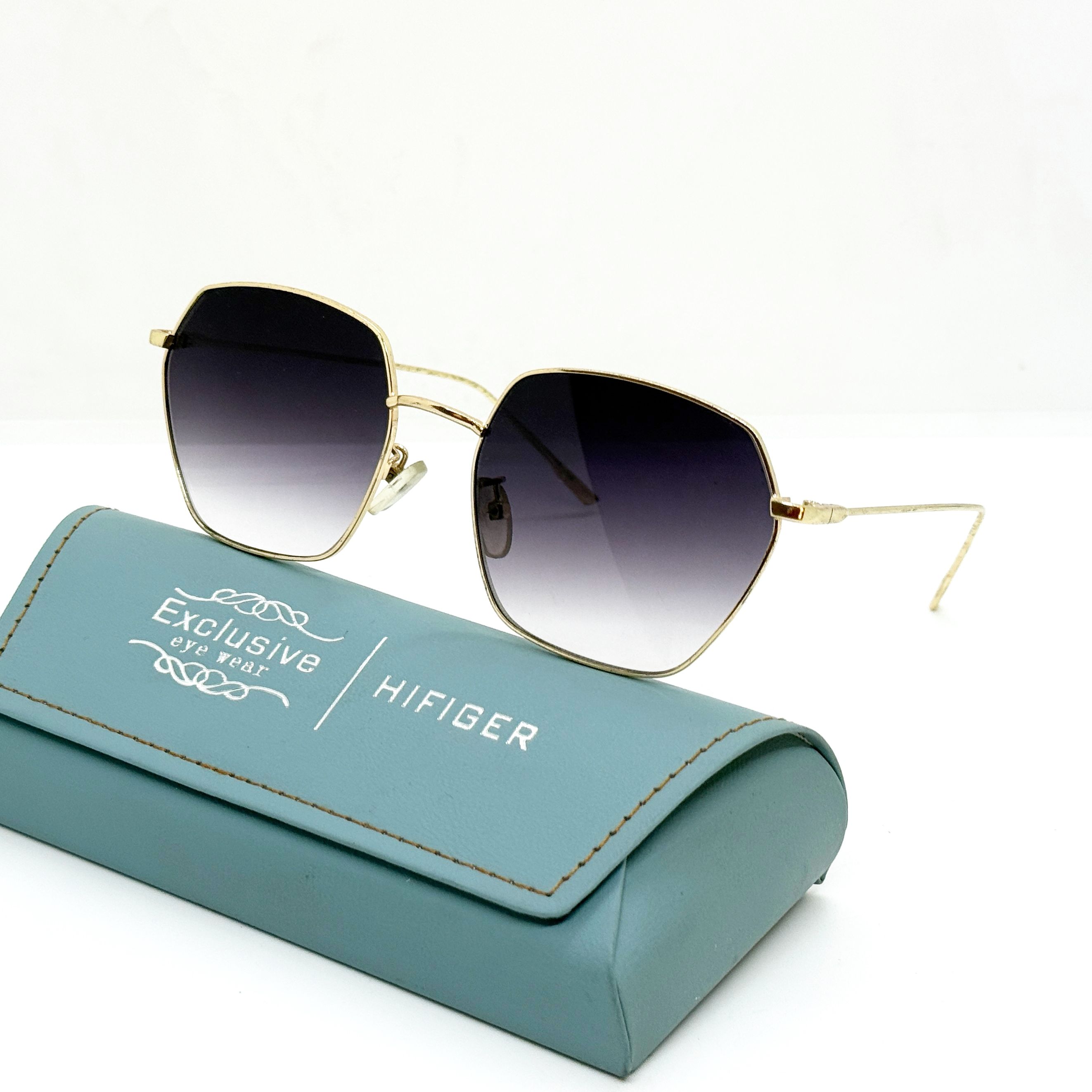 Golden Metal Thin Square Retro Trendy Sunglasses For Men - BROWN Lens | Fashion Polycarbonate Frame Sunglasses For Men