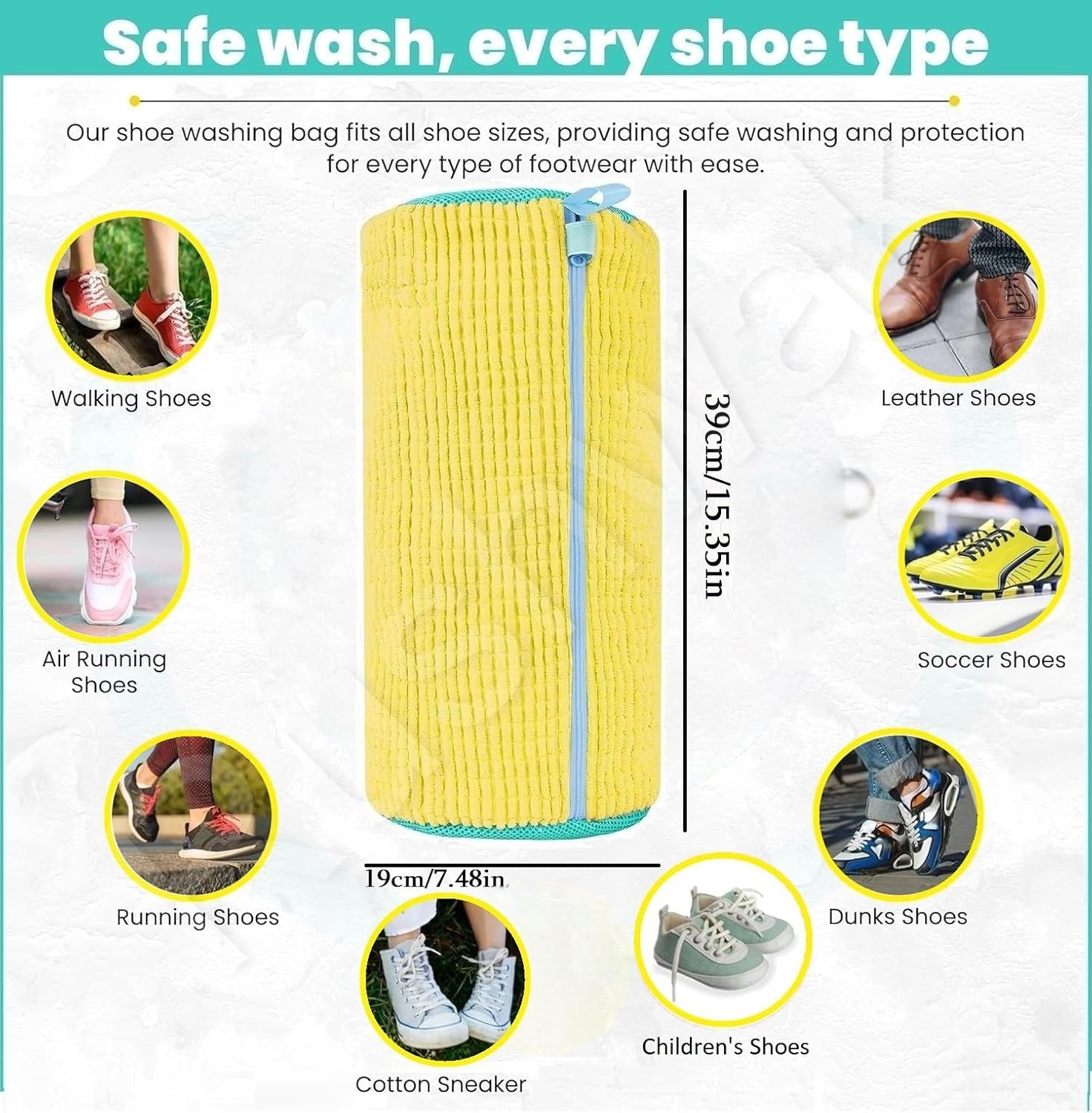 Shoe Washing Bag for Washing Machine - Protective Sneaker Laundry Bag for All Shoe Types (Walking, Running, Leather, Kids Shoes)
