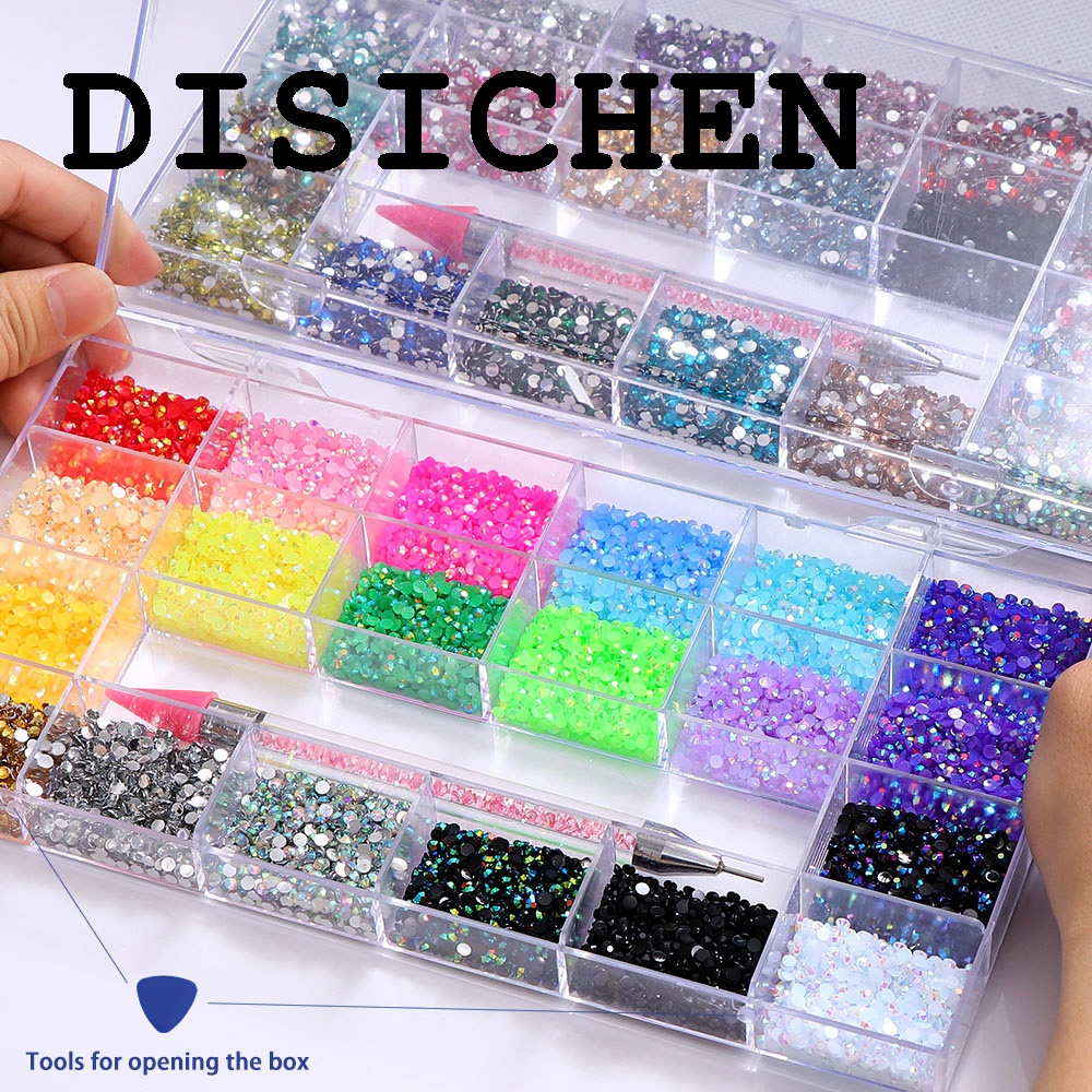 DISICHEN Original 3mm Clear AB Crystal Rhinestones Set Round Resin Flatback Colorful Glitter Gems Nail Accessories DIY 3D Nail Art Decorations