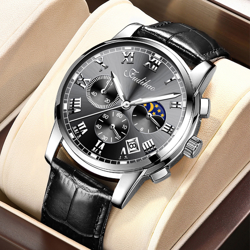 Factory new business elite men's sun, moon and stars multifunctional waterproof belt quartz watch fashion watch
