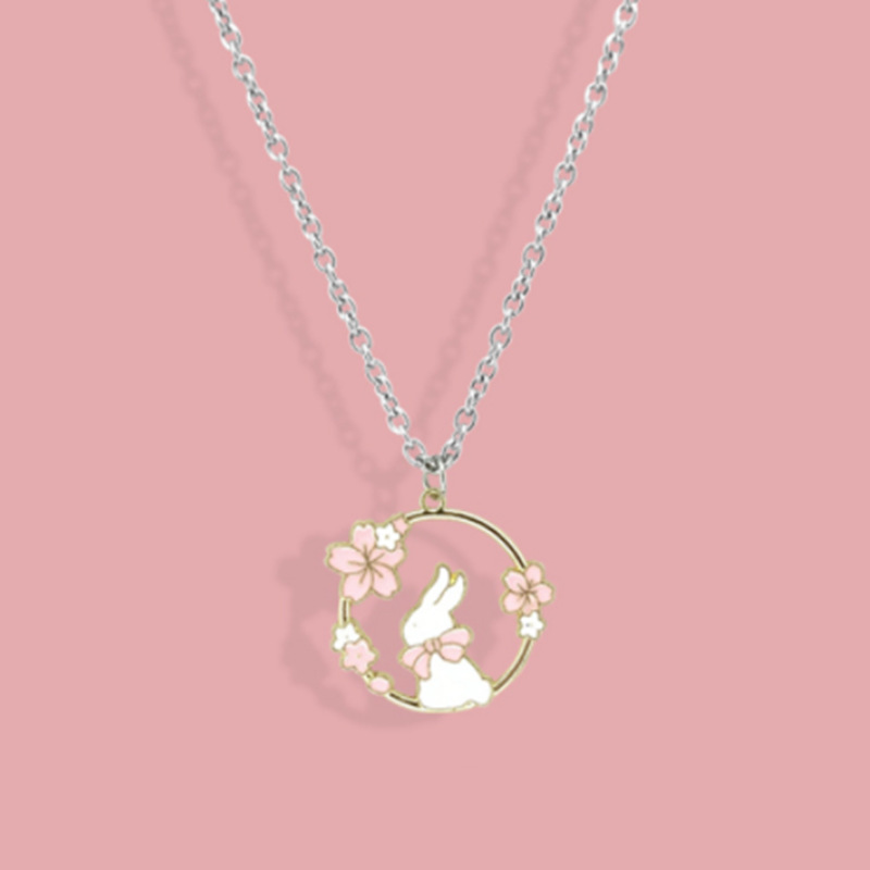【New arrivals】Cartoon Plum Blossom White Rabbit Female Student Necklace Pendant Feng Jewelry Sweater Chain Girlfriend