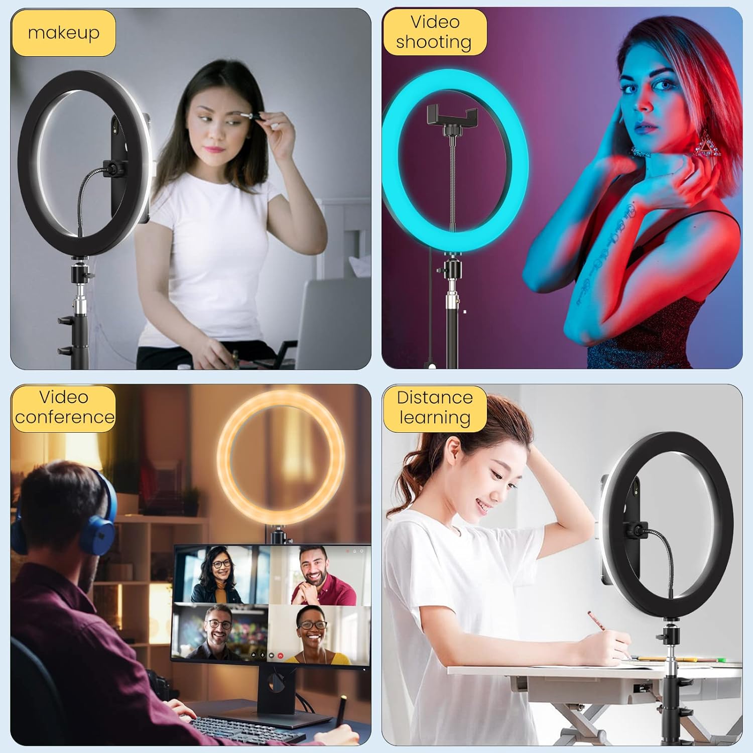 LED Ring Light with 3 Color Modes Dimmable Lighting | for YouTube | Photo-Shoot | Video Shoot | Live Stream | Makeup & Vlogging | Compatible with iPhone/Android Phones & Cameras