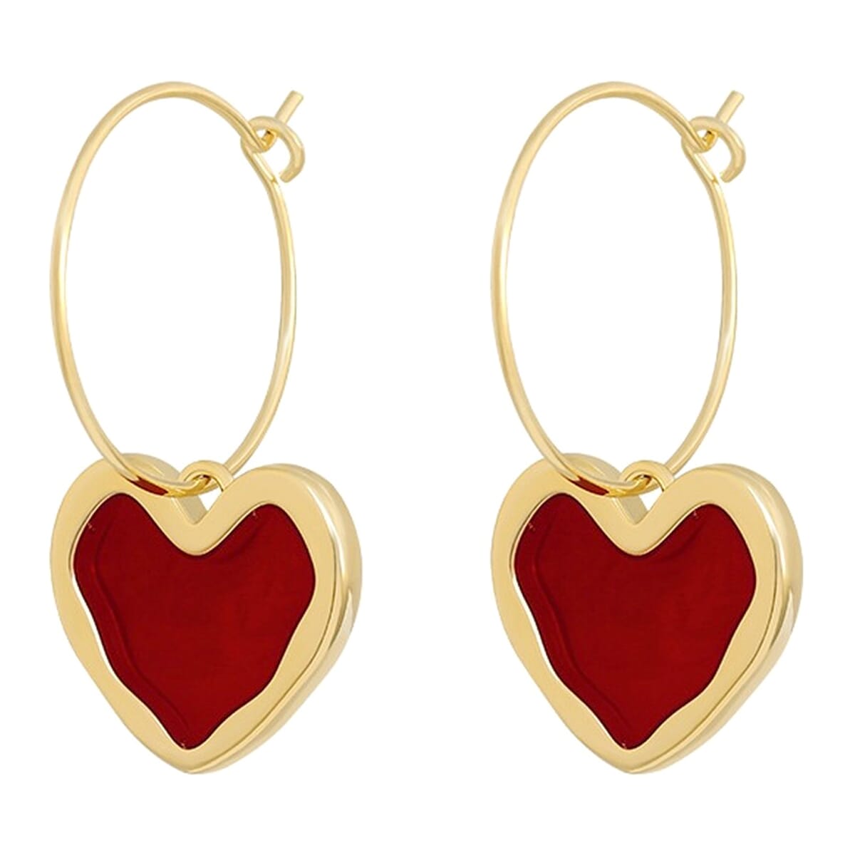 Enacolor Korean Red Peach Heart Hoop Earrings for Golden Metal Jewelry Accessories Ins New 2024