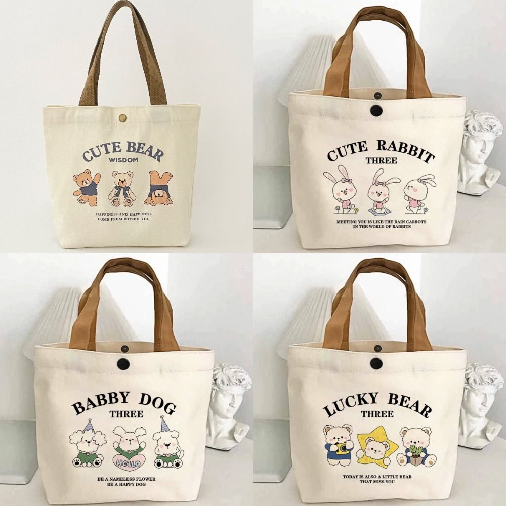 Cute Rabbit Canvas Bag Cartoon Canvas Mini Handbags Cat Big Capacity Tote Bag Women