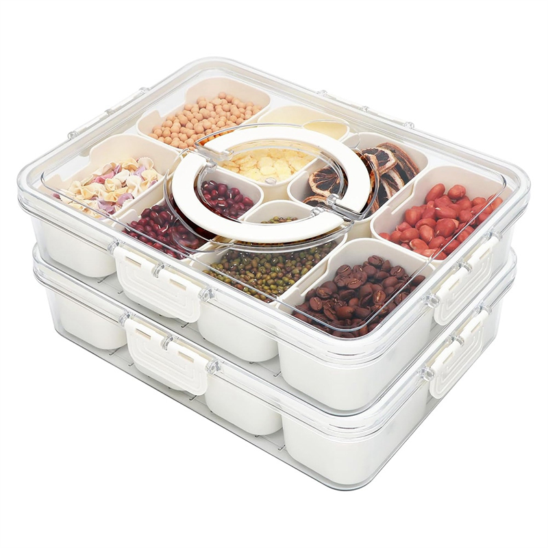 NCANRUI Snack Tray with Lid and Handle for Portable Snack Platters, Fruit Platters,Clear Snack Containers Ideal, 2 Pcs