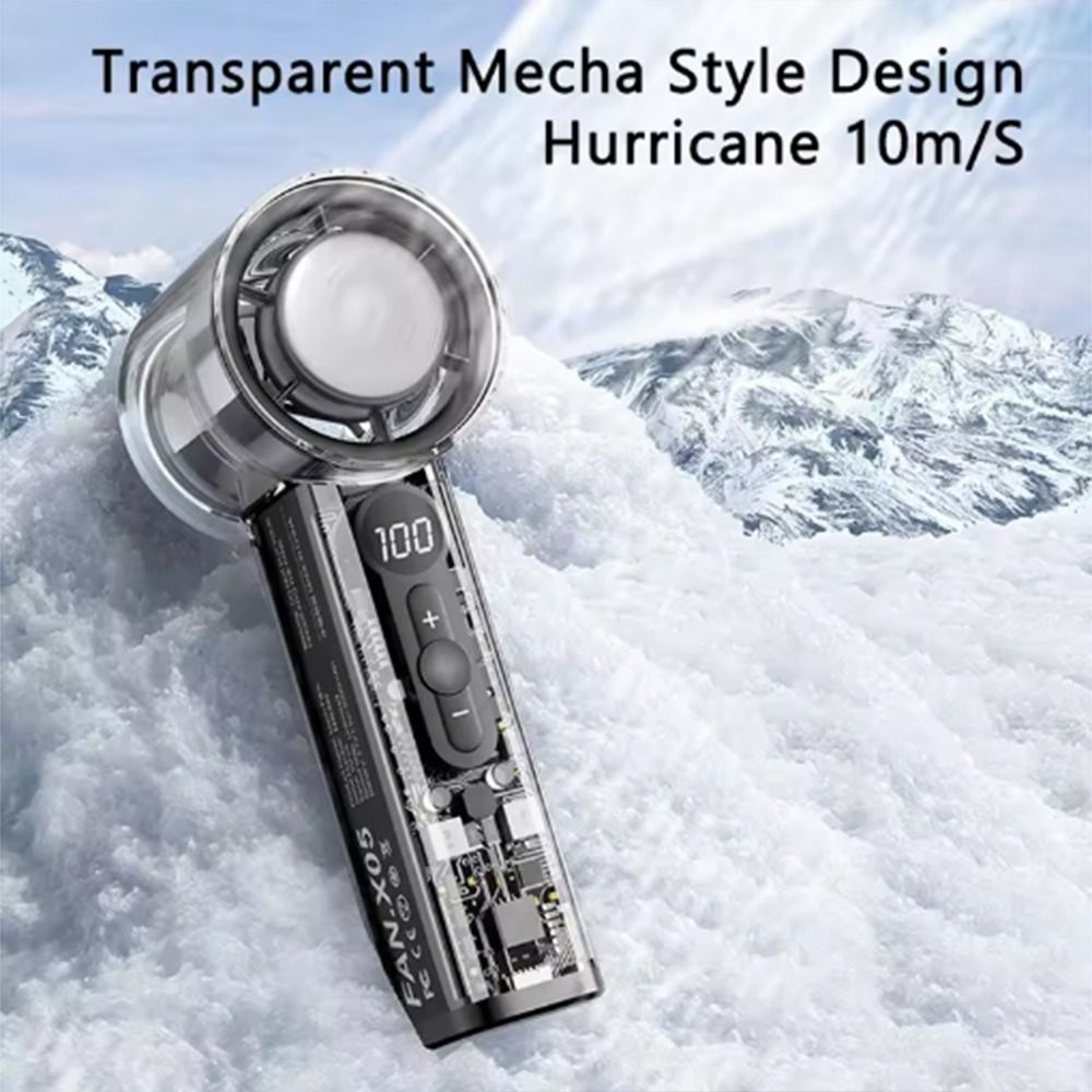 High Quality Semiconductor Refrigeration High-speed Electric Fan Rechargeable 100 Wind Speeds Portable Handheld Fan Low Noise Transparent Mecha Style Outdoor Small Fan For Travel Camping