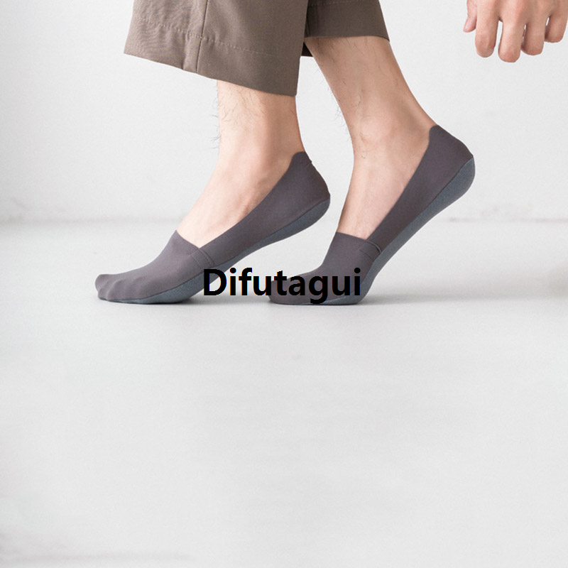 Difutagui Non-slip silicone positioning tape anti-drip ice silk summer 5 pairs Portable of men's and women's invisible boat socks seamless cut pure