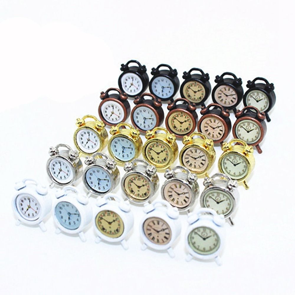 New 1:12 Scale Alarm Clock Metal 6 Colors Dollhouse Miniature Toy Mini Home Decoration Dollhouse Decoration