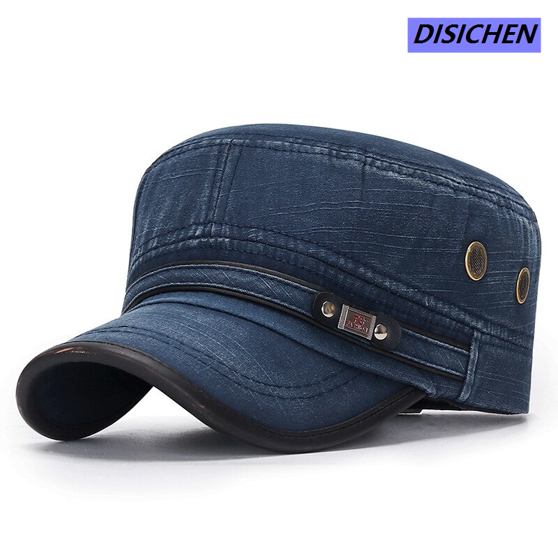 DISICHEN 【In-Stock】 1pc Four Seasons Classic Vintage Flat Top Men Washed Cap Adjustable Cap Winter Warm Cotton Solid Color Sun Protection cap
