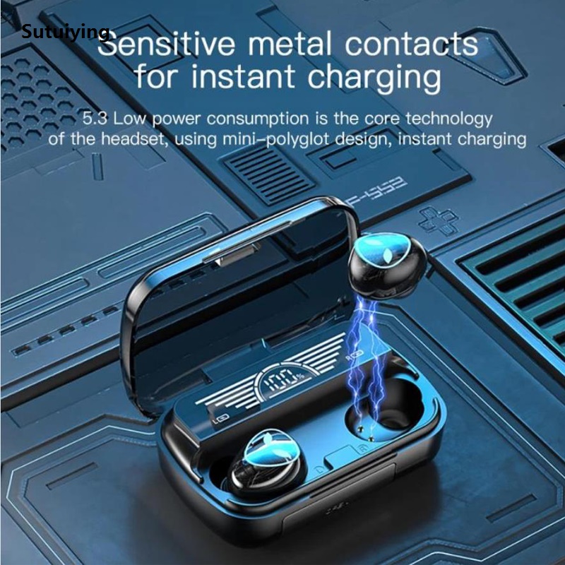 Sutuiying Soleeanre Wireless Headphones Bluetooth Earphones Earbud HiFi Super Luxury Voice Assistant LED Digital Mini Earphone for Listening to