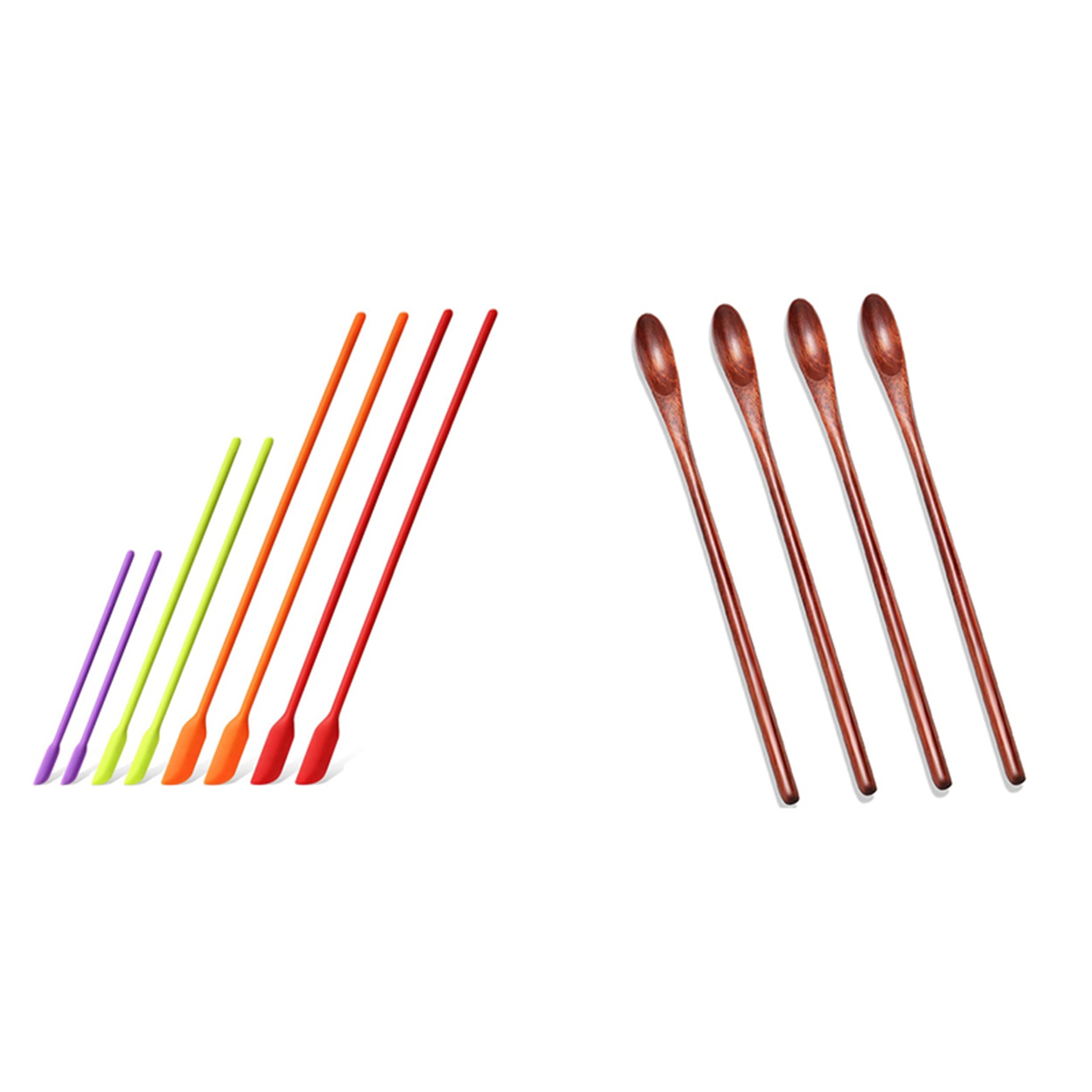 NAMUNY Mini Silicone Spatulas, 8 Pack Small Silicone Makeup Spatulas with Wood Iced Tea Spoons Small Stirring Spoon