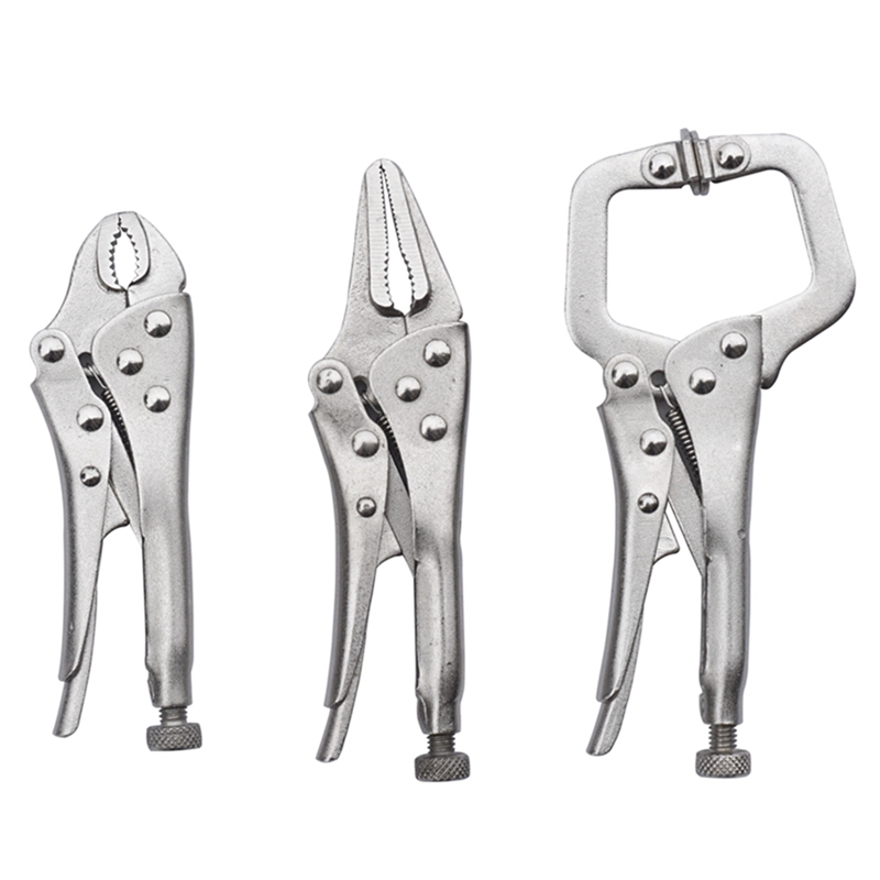 3Pcs Carbon Steel Vise Locking Pliers Set Curved Jaw Pliers and Long Nose and C Clamp Assorted Locking Welding Clamp