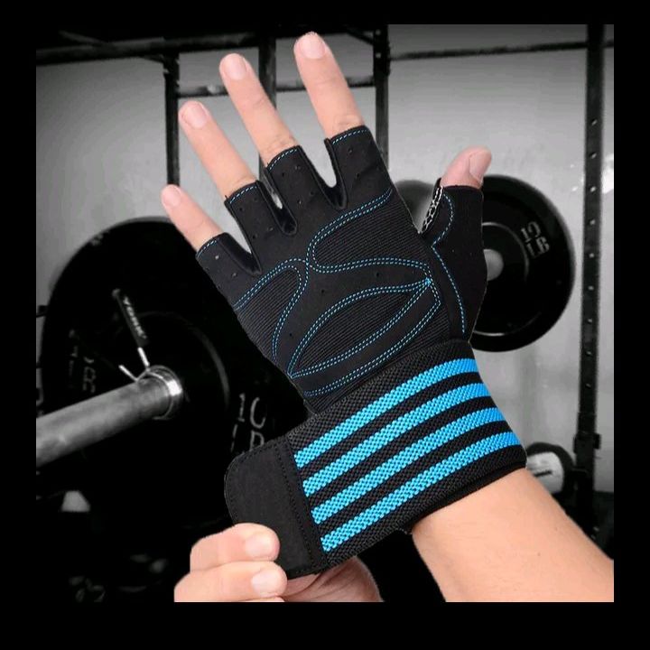 1pair Fitness Gloves Blue/Black Half For Gym And Sports