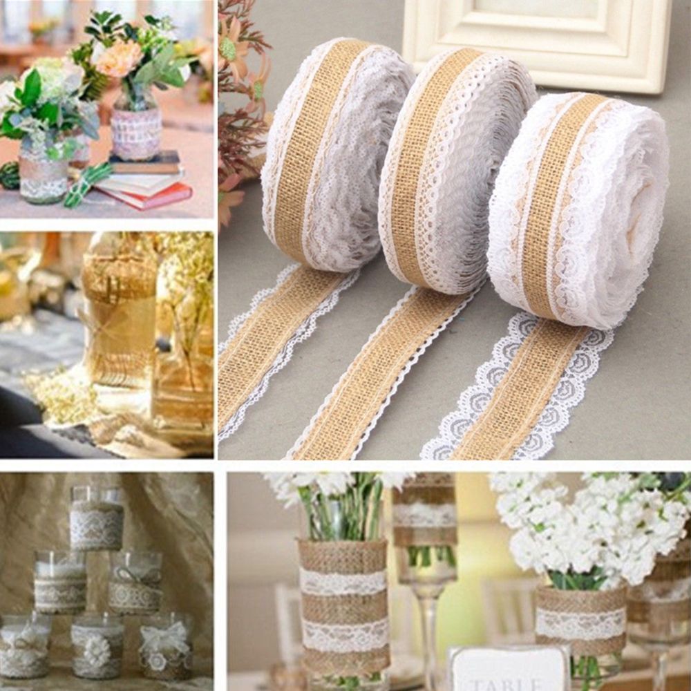 2M Fashion Home Decor Party Supplies Natural Hessian Burlap Ribbon Rustic Wedding Lace Trim Edge
