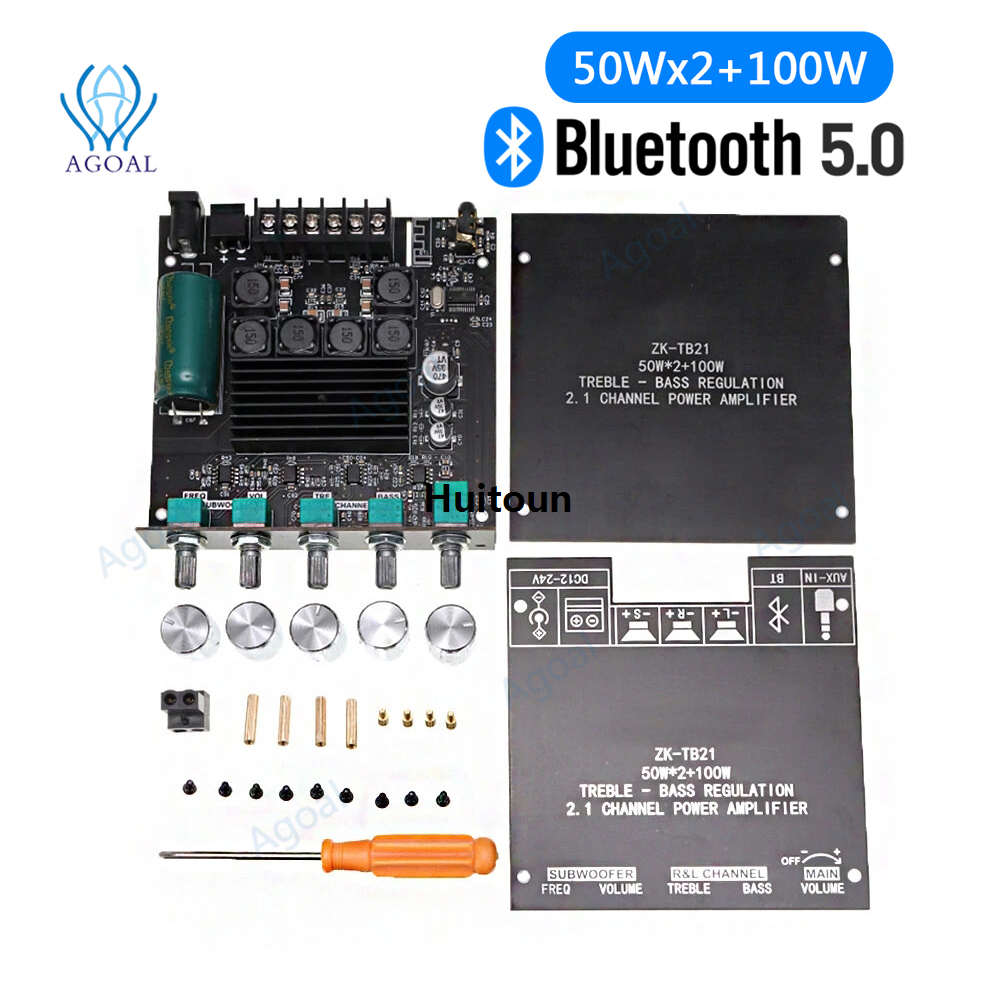 Huitoun Original TB21 Bluetooth Sound Power Amplifier Board 2.1 Channel Mini Wireless Audio Digital Amp Module 50W x2 100W Subwoofer 5.0 digital