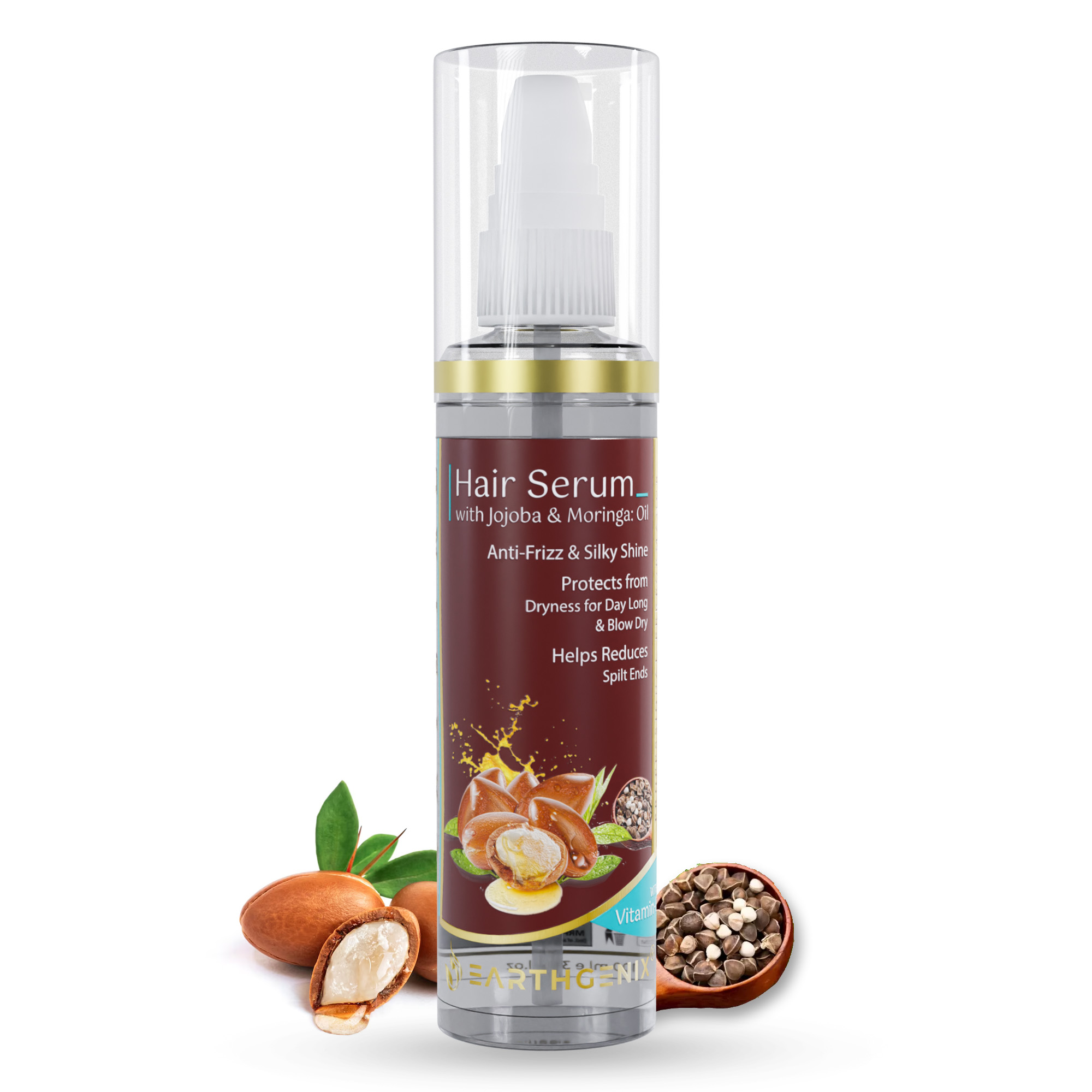 Earthgenix Crystal Hair Serum with Jojoba & Moringa: Oil (50ml), with Vitamin- E