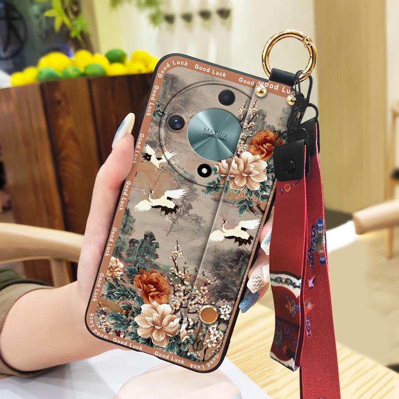 Durable Waterproof Phone Case For Honor X9b Soft case Shockproof ring Wrist Strap Chinese style Lanyard Back Cover