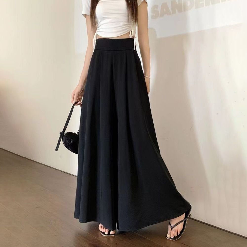 Simple High Waisted Wide Leg Pants Y2K Oversized Women's Harem Pants Solid Color Sagging Sensation Palazzo Pleated Culottes Female