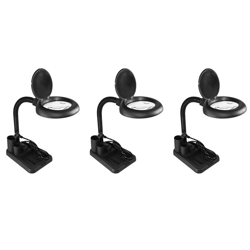 JAERBEE 3pcs LED Magnifying Lamp 5X 10X Magnifier with Light Table and Desk Lamp Floor Stand Adjustable (Black) US PLUG