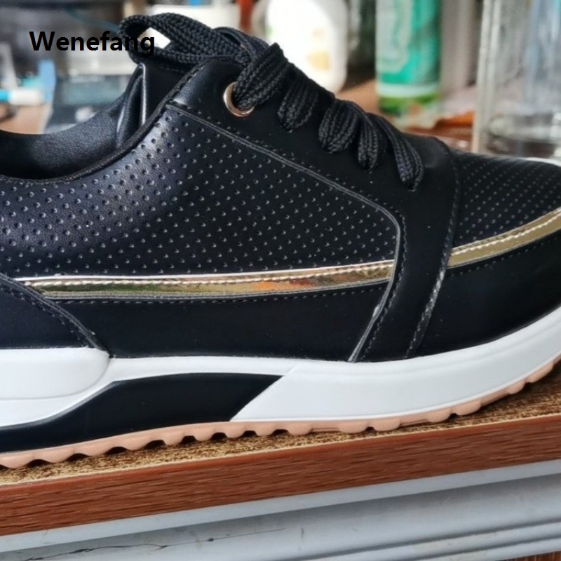Wenefang Women Platform Sneakers 2024 Autumn New Fashion Round Toe Casual Lace Up Sports Shoes Woman Non Slip Walking Shoes Ladies